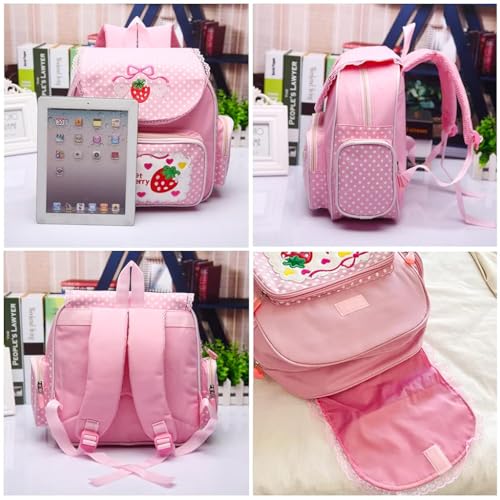 PALAY® Kawaii Canvas Backpack for Girls Pink Sweet Strawberry Embroidery Decal Lace Travel Multi Pockets Book Bag Casual Day Bag Children's Day Gift PALAY® Kawaii Canvas Backpack for Girls Pink Sweet Strawberry Embroidery Decal Lace Travel Multi Pockets Book Bag Casual Day Bag Children's Day Gift
